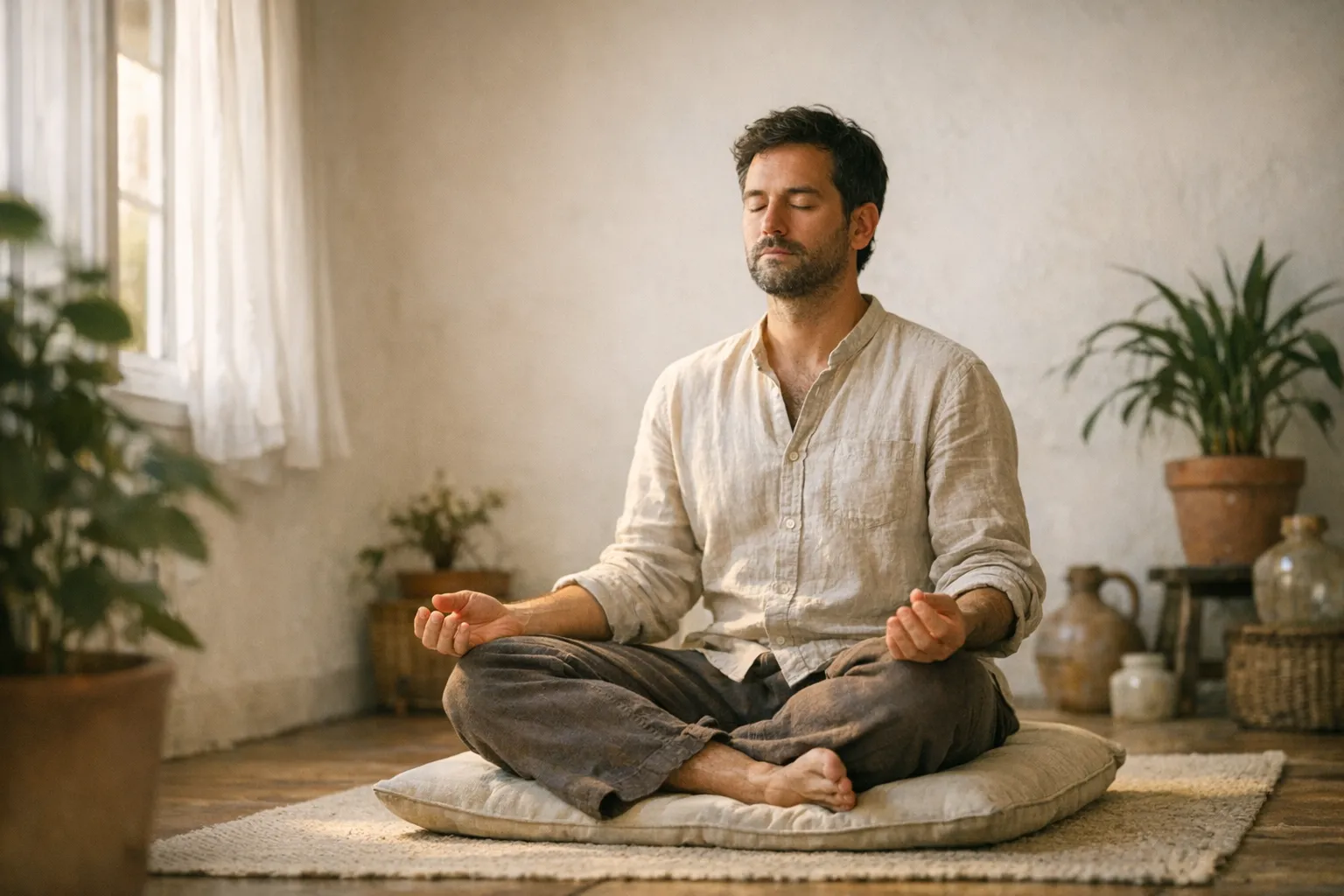 instrutor de meditação a trabalhar