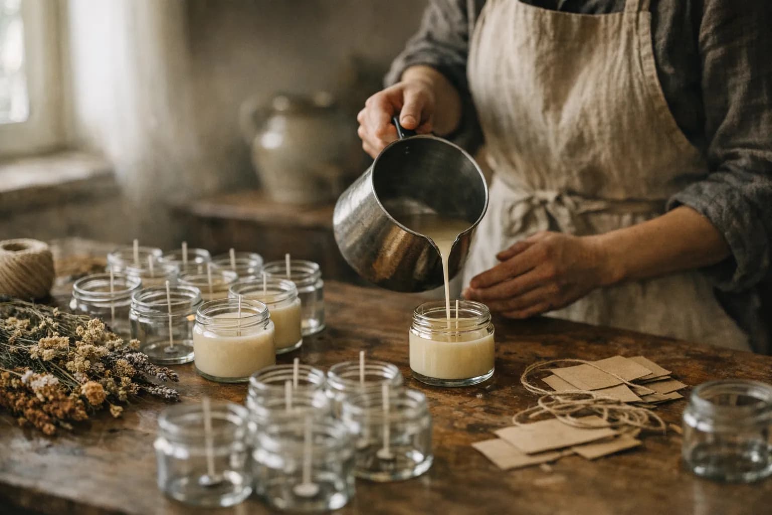 fabricante de velas a trabalhar