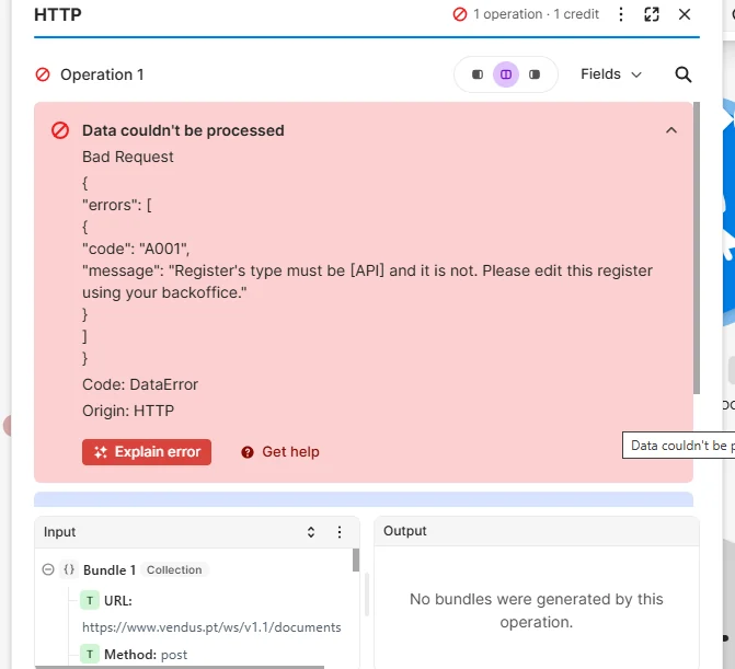 Erro da Vendus no Make: Register's type must be [API] and it is not