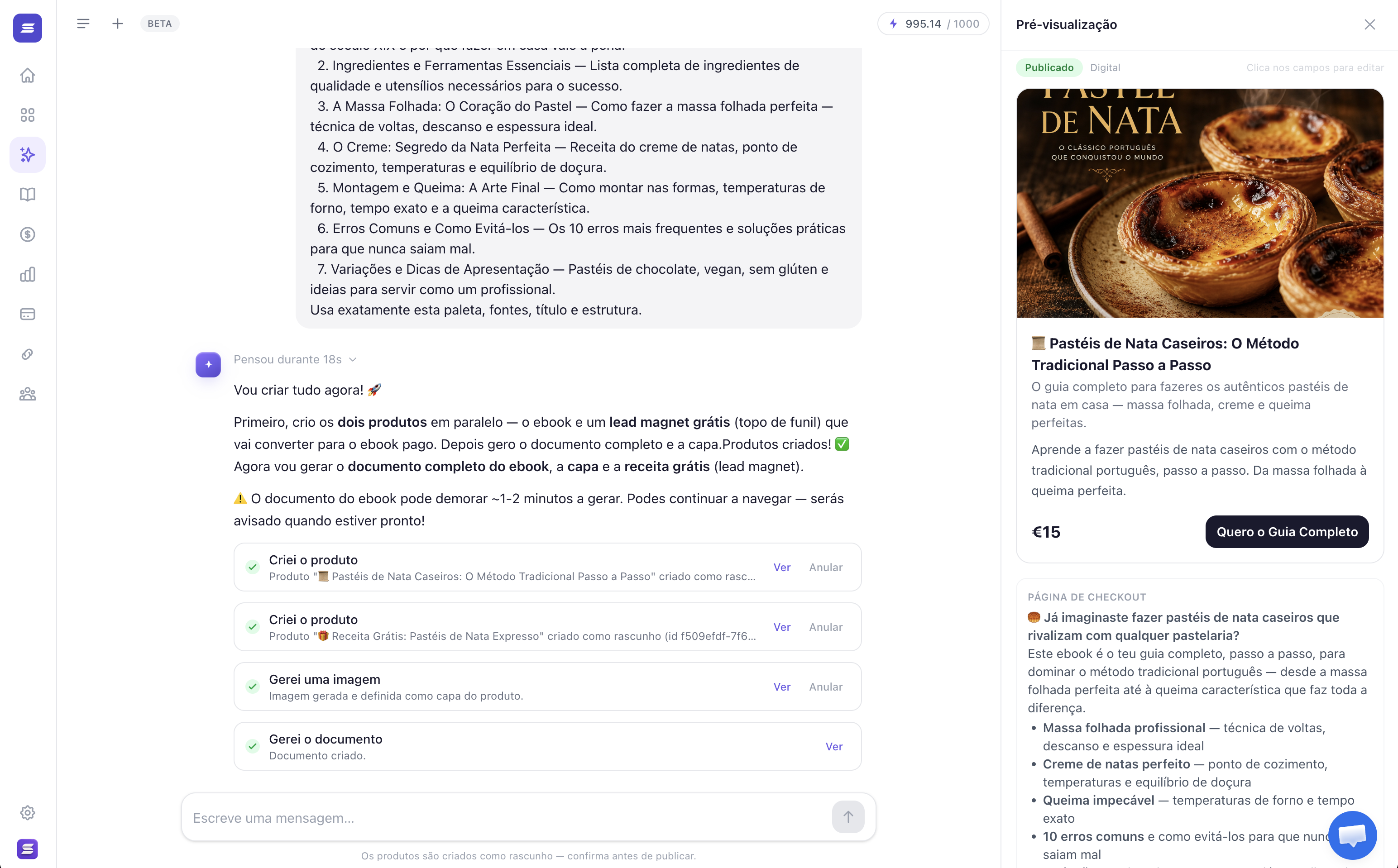 IA Studio a gerar produtos digitais, imagem de capa e documento completo para vender